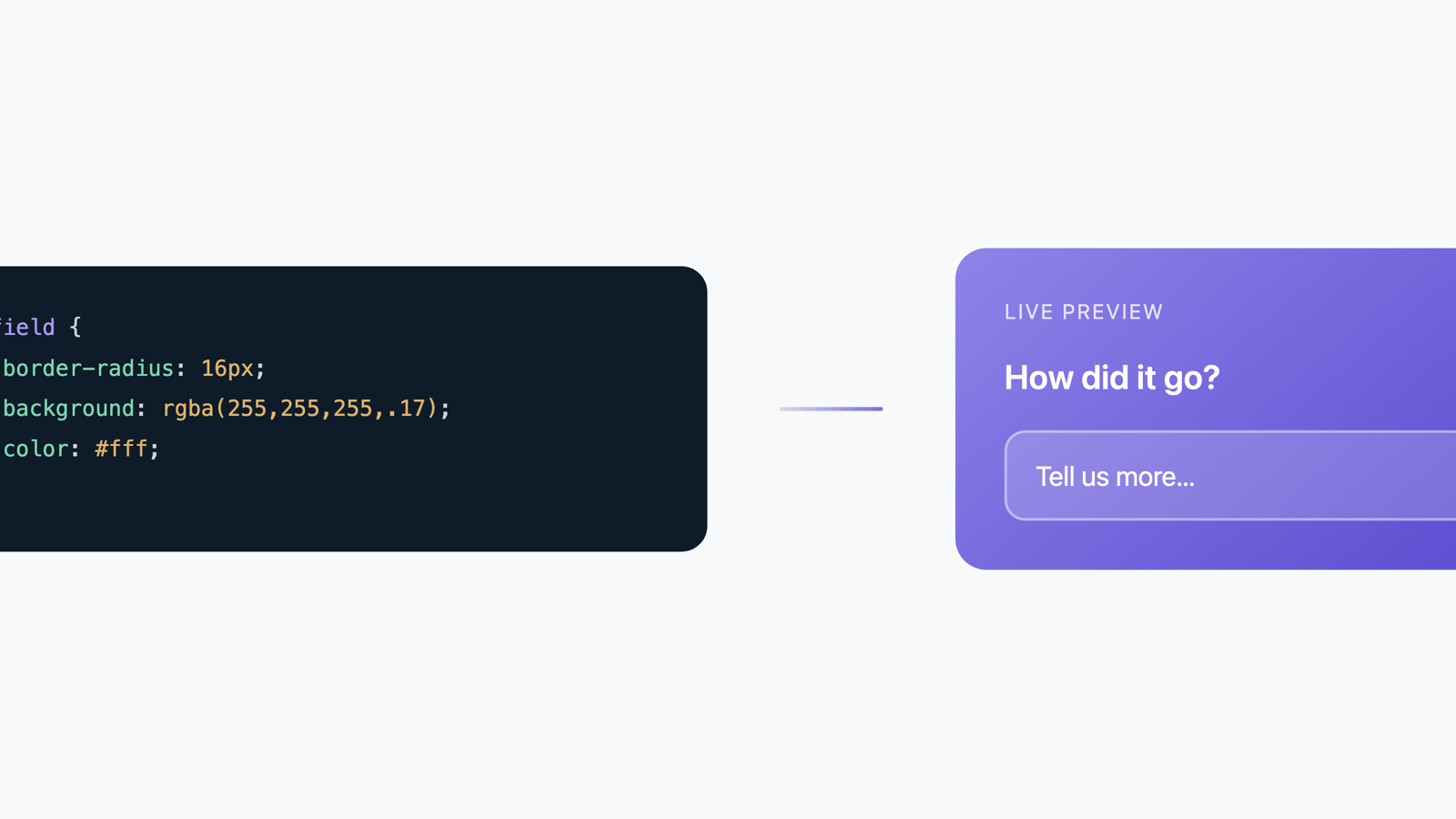 A CSS snippet on the left and the survey it restyles on the right, shown as a live preview