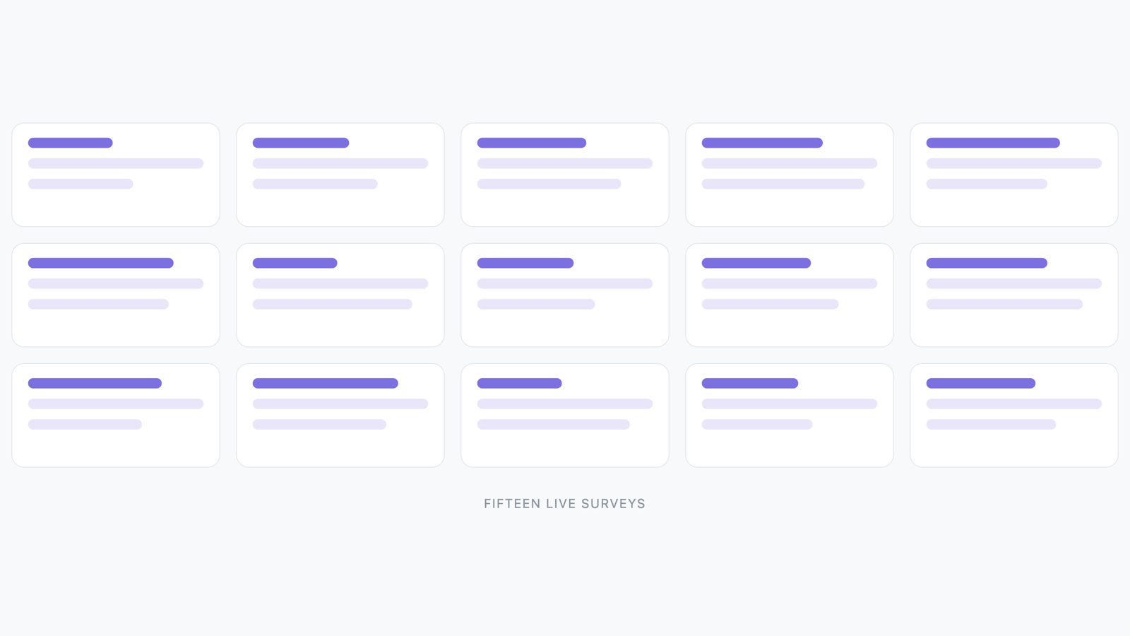 A grid of fifteen small survey cards representing the live examples in the manual