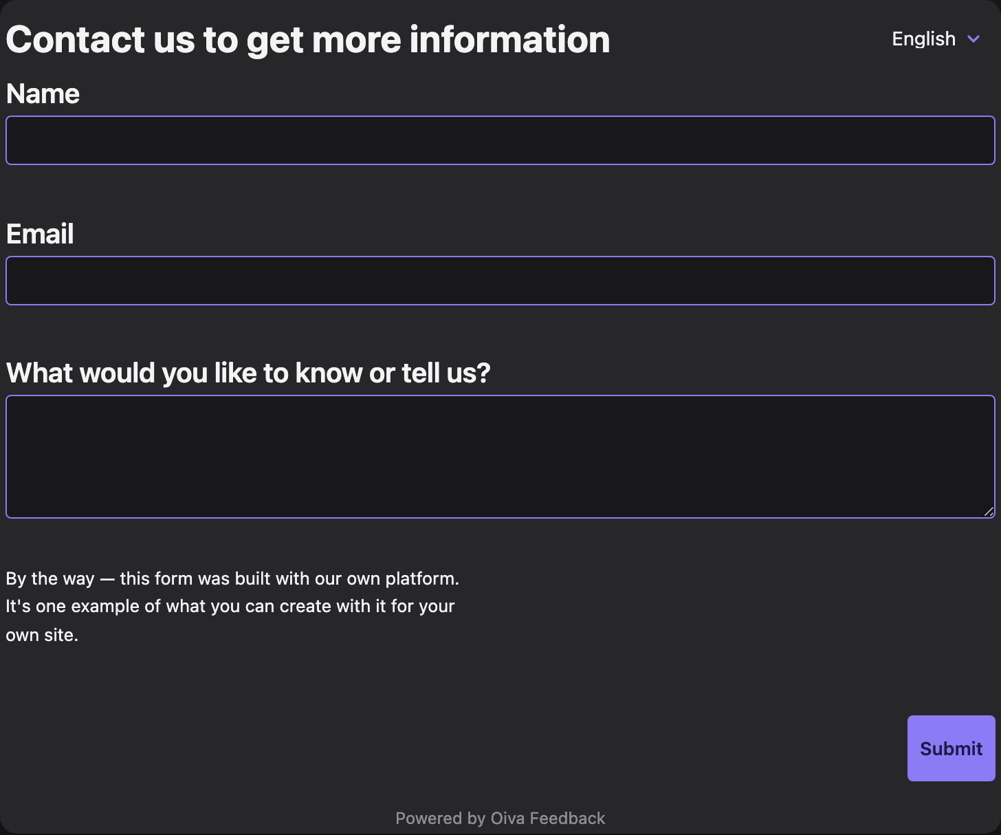 A survey header showing a language picker beside the survey title